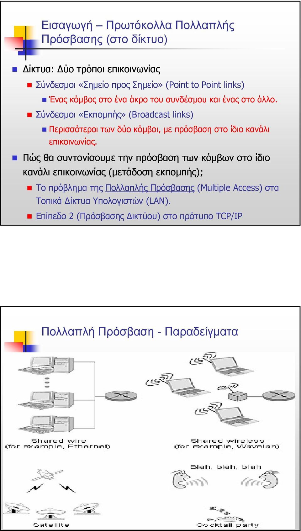 Σύνδεσµοι «Εκποµπής» (Broadcast links) Περισσότεροι των δύο κόµβοι, µε πρόσβαση στο ίδιο κανάλι επικοινωνίας.