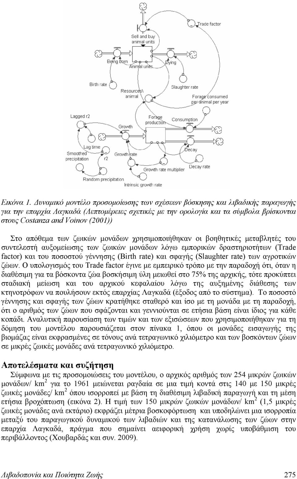 Στο απόθεμα των ζωικών μονάδων χρησιμοποιήθηκαν οι βοηθητικές μεταβλητές του συντελεστή αυξομείωσης των ζωικών μονάδων λόγω εμπορικών δραστηριοτήτων (Trade factor) και του ποσοστού γέννησης (Birth