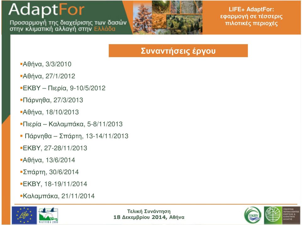 5-8/11/2013 Πάρνηθα Σπάρτη, 13-14/11/2013 ΕΚΒΥ, 27-28/11/2013