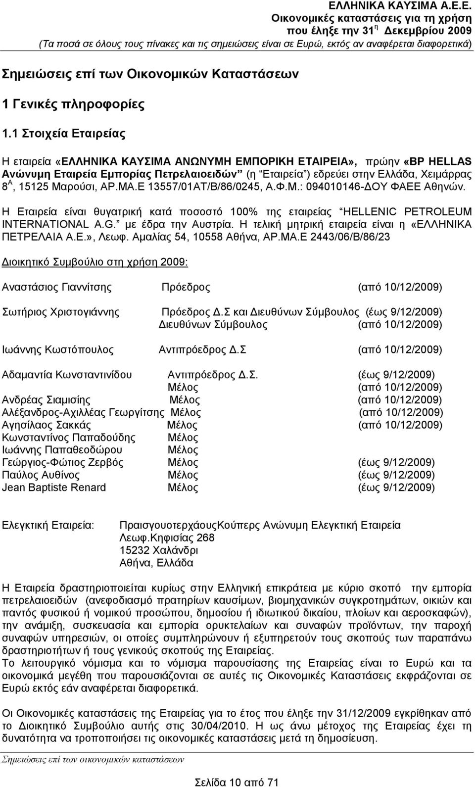 ΑΡ.ΜΑ.Δ 13557/01ΑΣ/Β/86/0245, Α.Φ.Μ.: 094010146-ΓΟΤ ΦΑΔΔ Αζελψλ. Ζ Δηαηξεία είλαη ζπγαηξηθή θαηά πνζνζηφ 100% ηεο εηαηξείαο HELLENIC PETROLEUM INTERNATIONAL A.G. κε έδξα ηελ Απζηξία.