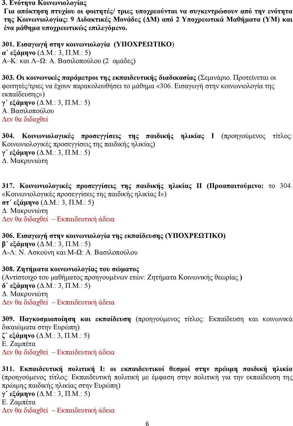 Οι κοινωνικές παράμετροι της εκπαιδευτικής διαδικασίας (Σεμινάριο. Προτείνεται οι φοιτητές/τριες να έχουν παρακολουθήσει το μάθημα «306. Εισαγωγή στην κοινωνιολογία της εκπαίδευσης») Α.