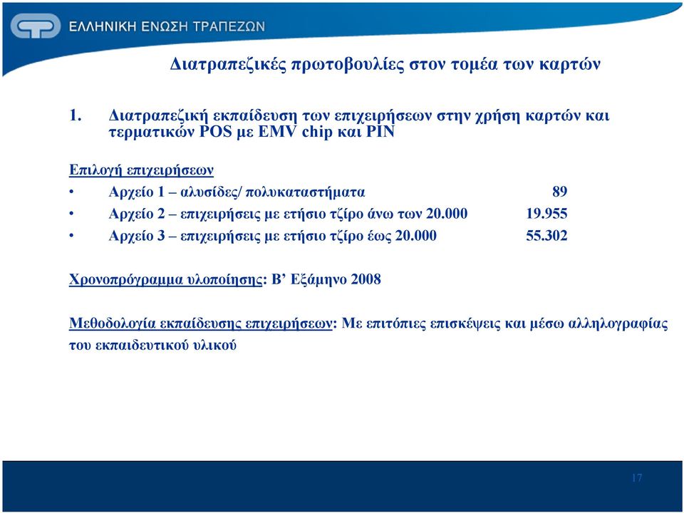 Αρχείο 1 αλυσίδες/ πολυκαταστήματα 89 Αρχείο 2 επιχειρήσεις με ετήσιο τζίρο άνω των 20.000 19.