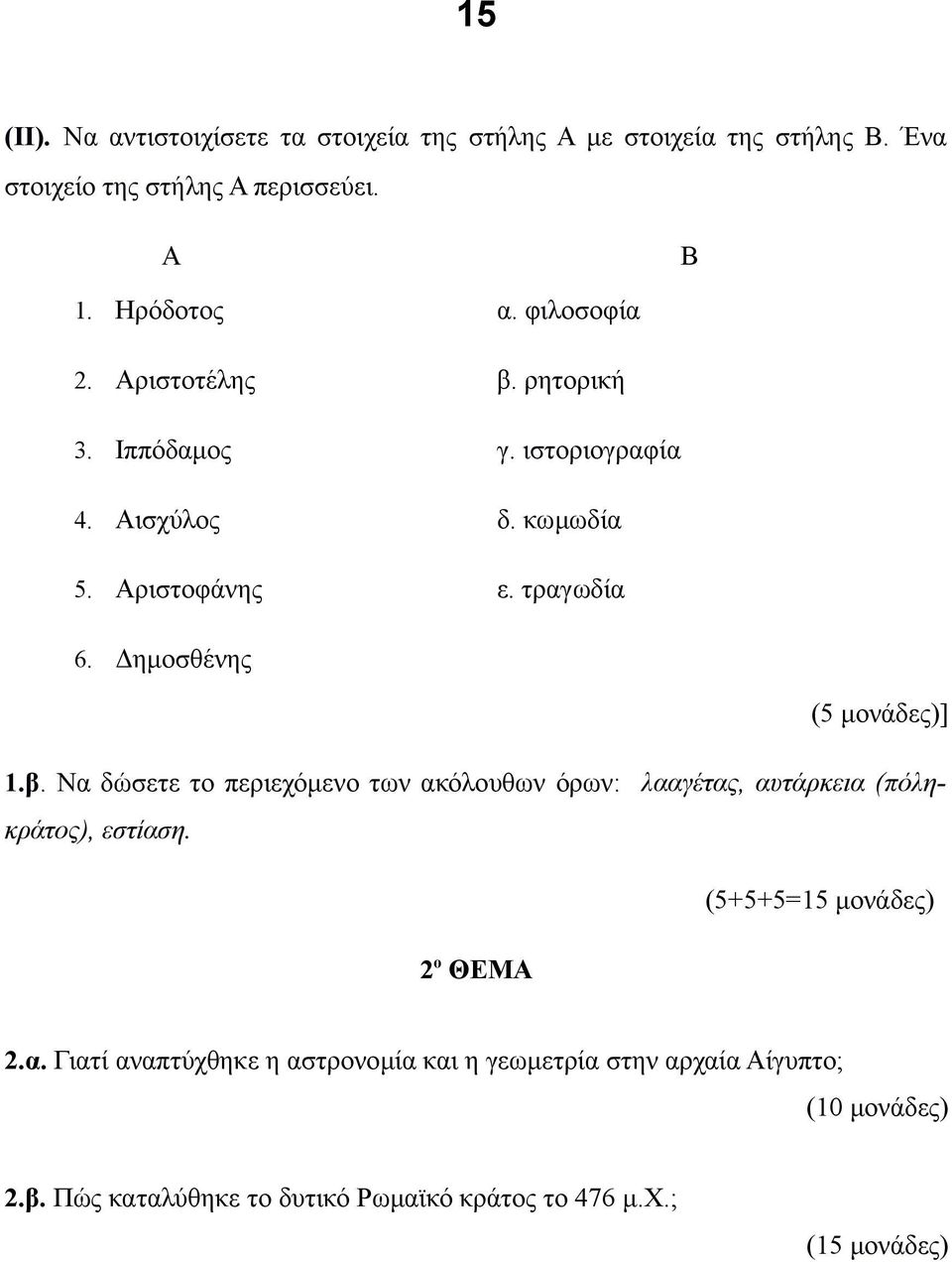 τραγωδία 6. Δημοσθένης ] 1.β. Να δώσετε το περιεχόμενο των ακόλουθων όρων: λααγέτας, αυτάρκεια (πόληκράτος), εστίαση.