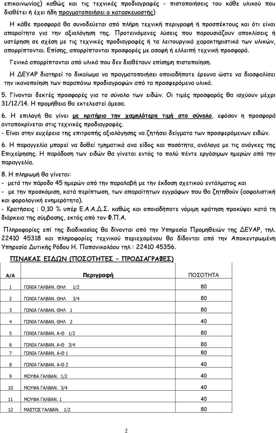 Προτεινόμενες λύσεις που παρουσιάζουν αποκλίσεις ή υστέρηση σε σχέση με τις τεχνικές προδιαγραφές ή τα λειτουργικά χαρακτηριστικά των υλικών, απορρίπτονται.