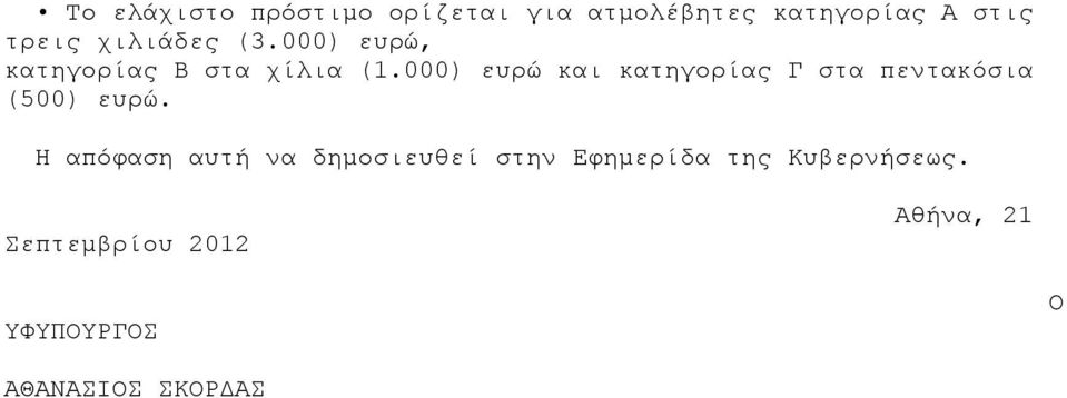 000) ευρώ και κατηγορίας Γ στα πεντακόσια (500) ευρώ.