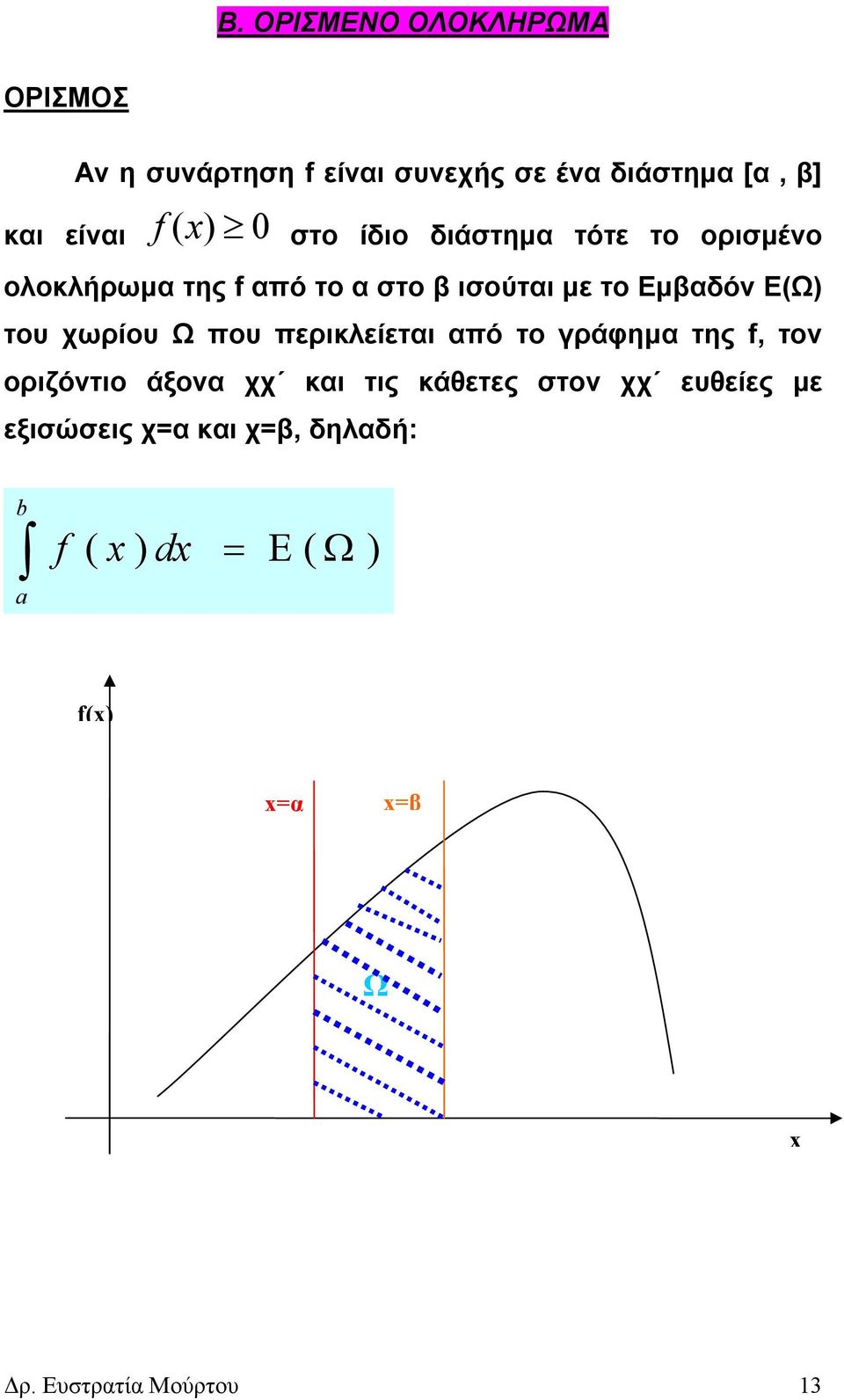 Εµαδόν Ε(Ω του χωρίου Ω που περικλείεται από το γράφηµα της f, τον οριζόντιο άξονα χχ και