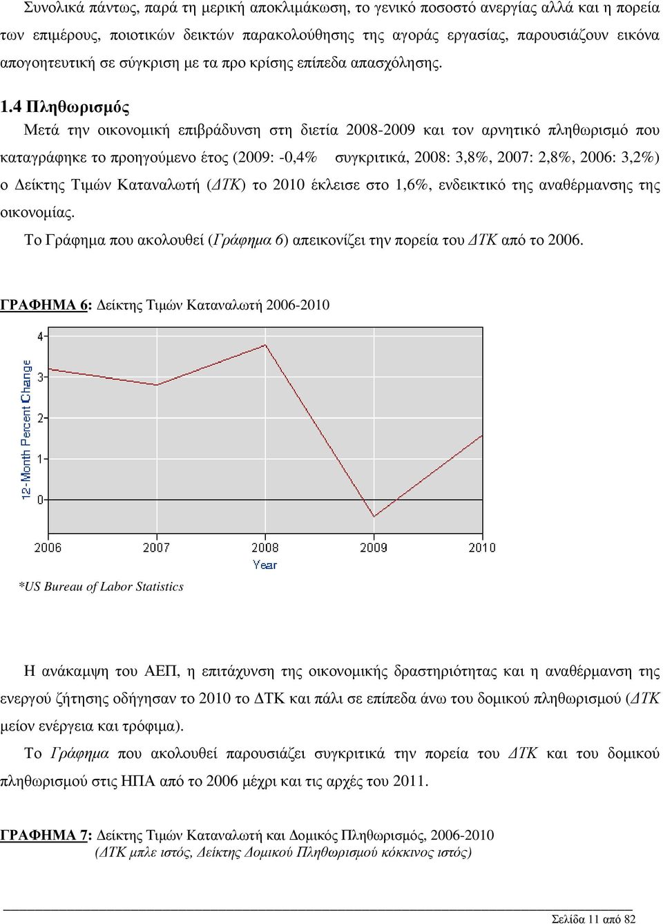 4 Πληθωρισμός Μετά την οικονομική επιβράδυνση στη διετία 2008-2009 και τον αρνητικό πληθωρισμό που καταγράφηκε το προηγούμενο έτος (2009: -0,4% συγκριτικά, 2008: 3,8%, 2007: 2,8%, 2006: 3,2%) ο