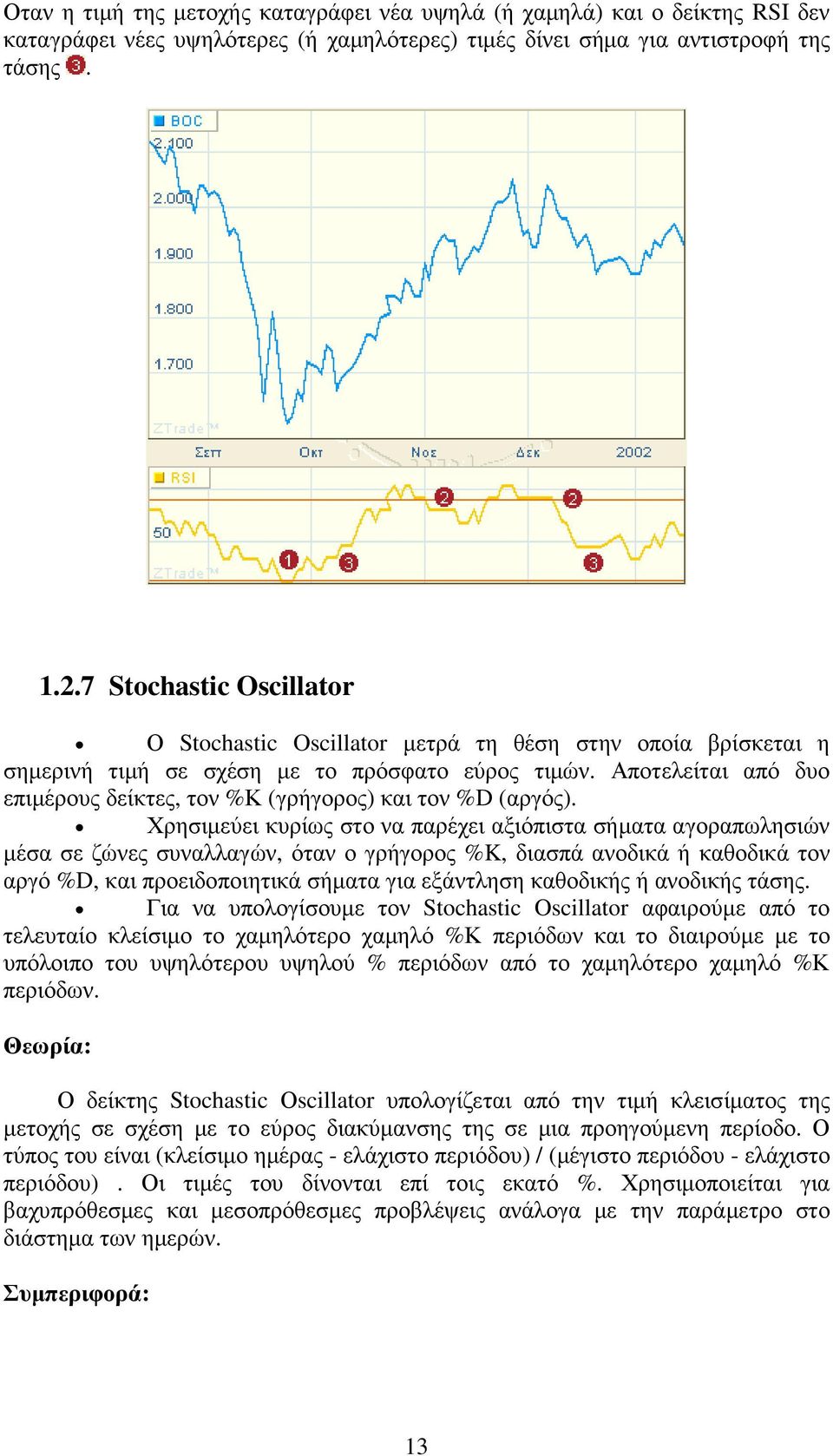 Αποτελείται από δυο επιµέρους δείκτες, τον %Κ (γρήγορος) και τον %D (αργός).