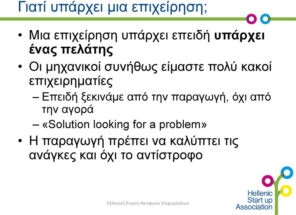 απο την παραγωγη, ο χι απο την αγορα «Solution looking for a problem» Η παραγωγη