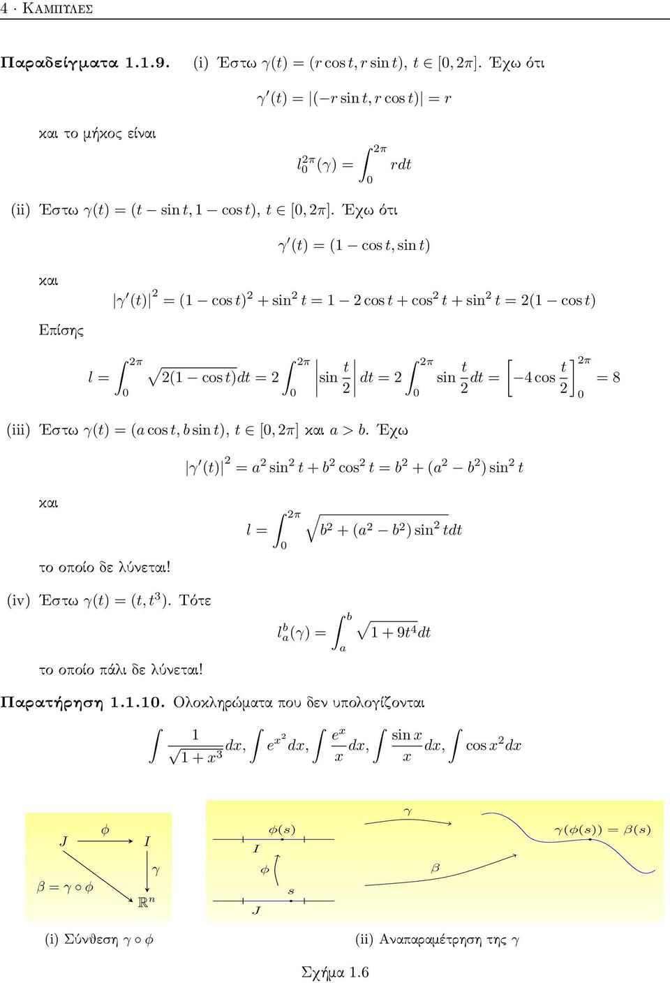 Εχω ότι και Επίσης l = γ (t) = (1 cos t, sin t) γ (t) = (1 cos t) + sin t = 1 cos t + cos t + sin t = (1 cos t) π 0 π (1 cos t)dt = sin t π dt = (iii) Εστω γ(t) = (a cos t, b sin t), t [0, π] και a >