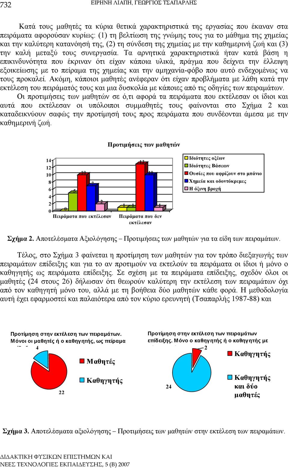 Τα αρνητικά χαρακτηριστικά ήταν κατά βάση η επικινδυνότητα που έκριναν ότι είχαν κάποια υλικά, πράγµα που δείχνει την έλλειψη εξοικείωσης µε το πείραµα της χηµείας και την αµηχανία-φόβο που αυτό