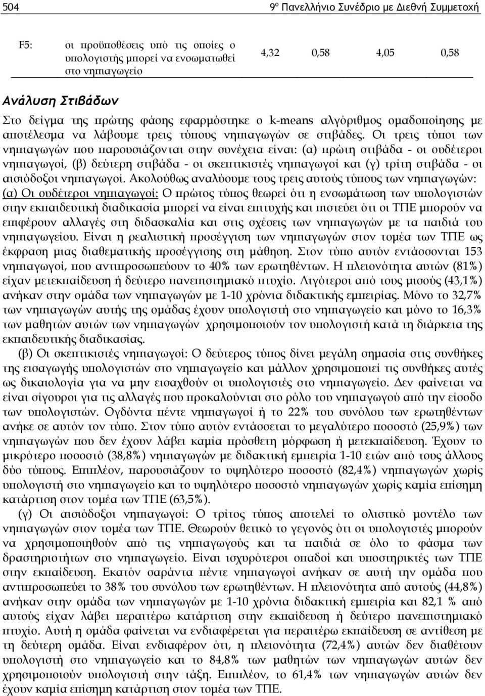 Οι τρεις τύποι των νηπιαγωγών που παρουσιάζονται στην συνέχεια είναι: (α) πρώτη στιβάδα - οι ουδέτεροι νηπιαγωγοί, (β) δεύτερη στιβάδα - οι σκεπτικιστές νηπιαγωγοί και (γ) τρίτη στιβάδα - οι