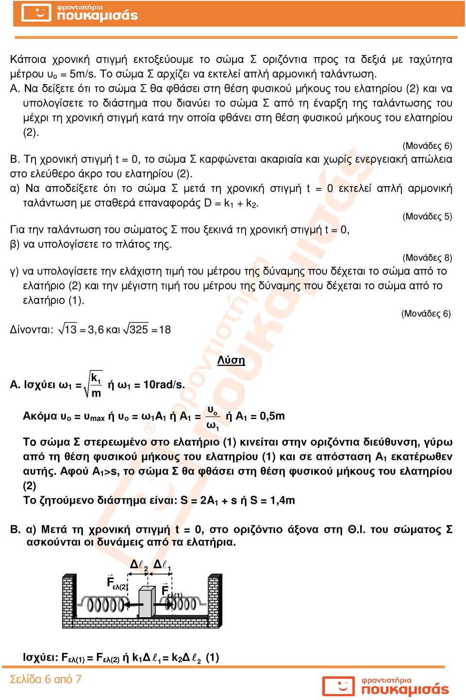 οποία φθάνει στη θέση φυσικού µήκους του ελατηρίου (). Β. Τη χρονική στιγµή t = 0, το σώµα Σ καρφώνεται ακαριαία και χωρίς ενεργειακή απώλεια στο ελεύθερο άκρο του ελατηρίου ().