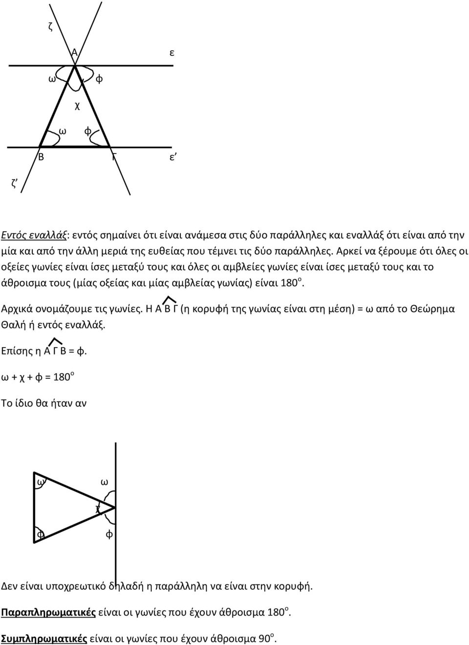 ρκεί να ξέρουμε ότι όλες οι οξείες γωνίες είναι ίσες μεταξύ τους και όλες οι αμβλείες γωνίες είναι ίσες μεταξύ τους και το άθροισμα τους (μίας οξείας και μίας αμβλείας γωνίας) είναι