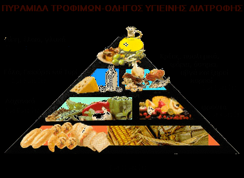 Η κορυφή υποδεικνύει τροφές που πρέπει να τρώμε σε πολύ μικρές ποσότητες. Περιέχει τα λίπη, τα έλαια και τα γλυκά (σάλτσες, λάδια, μαργαρίνη, βούτυρα, αναψυκτικά, γλυκά).