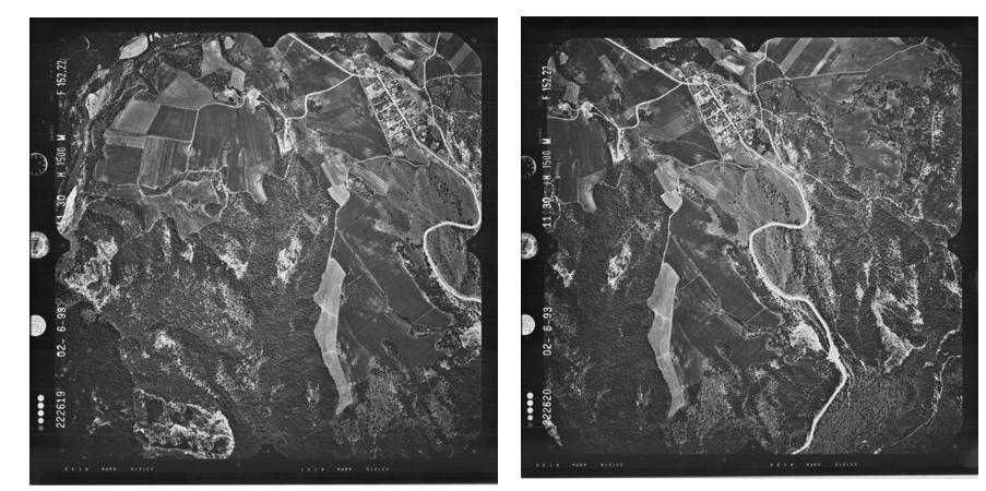 Εικόνα 2.5 Στερεοζεύγος αεροφωτογραφιών. Σχήμα 2.7 Κατά μήκος και κατά πλάτος επικάλυψη στερεοζεύγους.