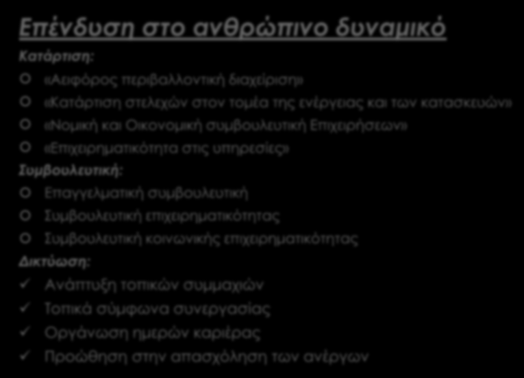 Επίδραση στο ανθρώπινο δυναμικό και την απασχόληση Αφορά τον βασικό στόχο του προγράμματος είναι η προώθηση στην απασχόληση 78 ανέργων γυναικών πτυχιούχων τριτοβάθμιας εκπαίδευσης μέσα από την