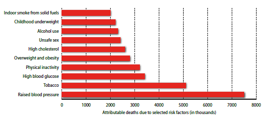 Γράφημα 3. Κατάταξη 10 επιλεγμένων παραγόντων κινδύνου αιτιών που οδηγούν στο θάνατο (Mendis et al., 2011). Η εμφάνιση κάποιας καρδιαγγειακής νόσου δεν είναι σίγουρη παρά τους παράγοντες κινδύνου.