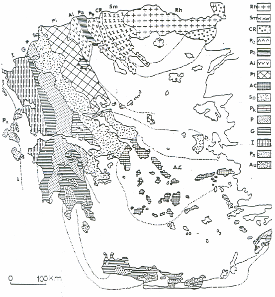 1.3 Γεωλογία Νομού Ηλείας Γενικά Χάρτης γεωτεκτονικών ζωνών των Ελληνίδων Au: Σειρά Plattenkalk, Px: Σειρά Παξών, I: Ιόνιος Ζώνη, G: Ζώνη Τριπόλεως, P: Ζώνη Πίνδου, Pk: Ζώνη Παρνασσού Γκιώνας, Sp: