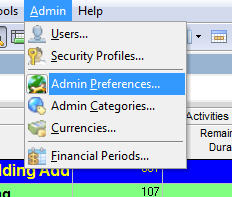 διαχειριστή. Συγκεκριμένα, στην καρτέλα Admin Preferences ορίζονται μια σειρά παραμέτρων και τιμών που θα ισχύουν για όλα τα υπό μελέτη έργα σε μία επιχειρησιακή δομή έργου (EPS).