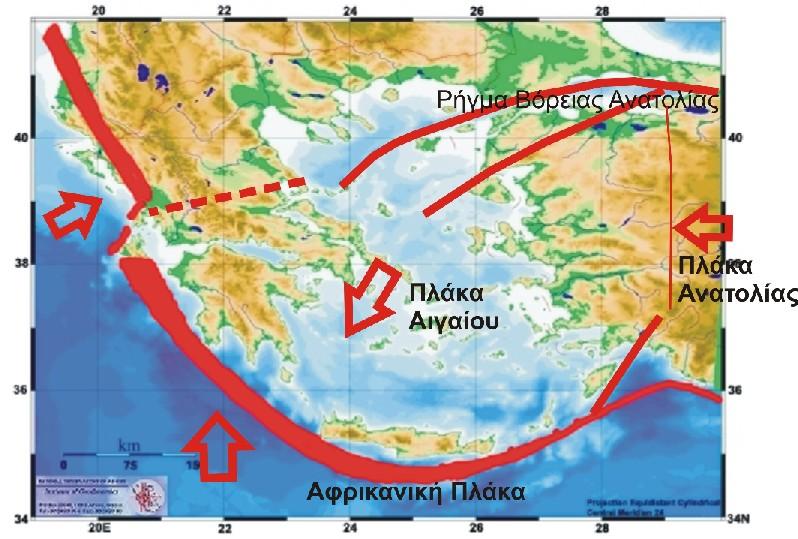 ΣΧΗΜΑΤΙΣΜΟΣ ΗΦΑΙΣΤΕΙΩΝ 4 Σύγκλιση λιθοσφαιρικών πλακών στον Ελληνικό χώρο Αν παρατηρήσουμε τον ανάγλυφο χάρτη της εικόνας δίπλα μπορούμε εύκολα να διαπιστώσουμε την ύπαρξη μιας τεράστιας τάφρου με