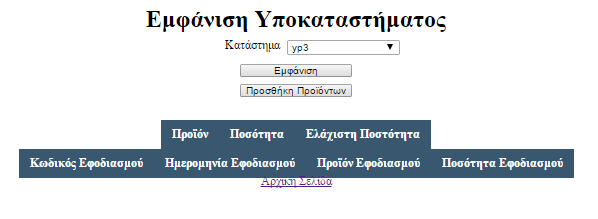 Τώρα θέλουμε να προσθέσουμε το προϊόν Τακάκια στο νέο μας υποκατάστημα. Επιλέγουμε από την Αρχική Σελίδα Προβολή Υποκαταστήματος.