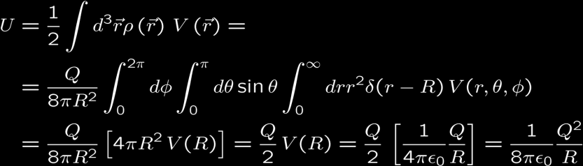 Ενέργεια κατανομής φορτίων Η ενέργεια για μια πεπερασμένη συνεχή κατανομή φορτίων δίνεται από Αντικαθιστώντας στην πρώτη έκφραση την πυκνότητα από την εξίσωση του Poisson μηδενίζεται για πεπερασμένη