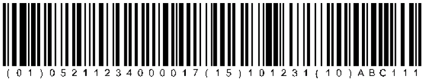 Εικόνα 2.2.4.2 Παράδειγμα συμβόλου GS1-128 που απεικονίζει έναν GTIN, μία Ημερομηνία Ανάλωσης Κατά Προτίμηση και έναν Αριθμό Παρτίδας 3.4. Διαδικασία επιλογής BARCODE Σε γενικές γραμμές το barcode θα πρέπει να είναι όσο πιο απλό γίνεται ώστε να μπορεί να αναγνωρίζεται εύκολα από όλους.