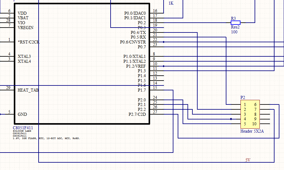 Απ το header P2 που φαίνεται στην εικόνα 4.25 θα συνδεθούν τα pins του μικροεπεξεργαστή και η τροφοδοσία με καλώδια στον μετατροπέα μusb-mb5 ο οποίος με τη σειρά του είναι συνδεδεμένος στην οθόνη.