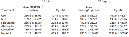 Η θεραπεία με nadolol ή carvedilol οδήγησε σε σημαντική αύξηση της πυκνότητας των β αδρενεργικών
