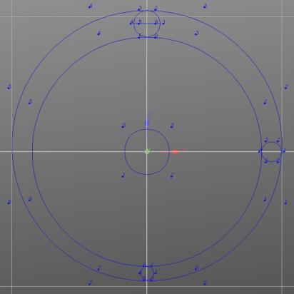 Από το Μενού Pick Pick CV επιλέγουμε τα τέσσερα σημεία ελέγχου εξωτερικά του μεγάλου κύκλου και πάνω από τον άξονα Χ, και τα μετακινούμε λιγάκι προς τα επάνω αυξάνοντας την παράμετρο Ζ (Ζ++) κατά 0.