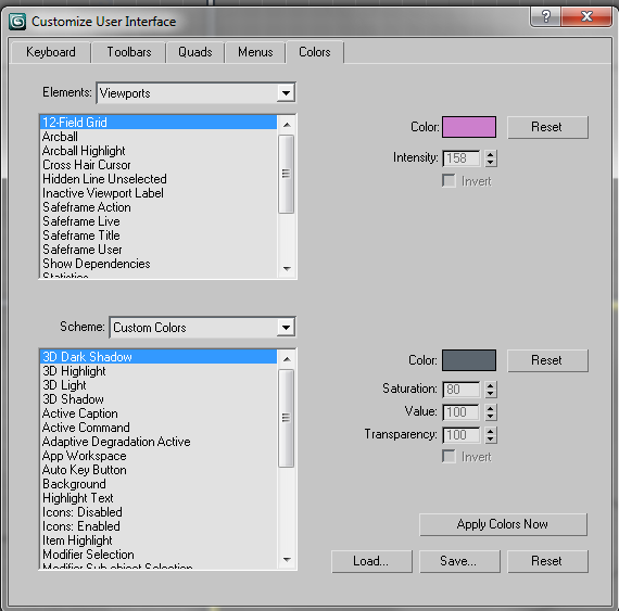 Αλλαγή των Χρωμάτων της Διεπαφής Χρήστη Μπορούμε να προσαρμόσουμε την εμφάνιση της δικής μας διεπαφής χρήστη (user interface) στο 3D Studio MAX, αλλάζοντας τα χρώματα των διαφόρων στοιχείων μέσα από