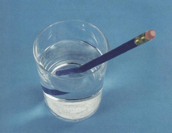 1.6 Lom svetla Urob jednoduché pozorovanie: do skleného pohára s vodou vlož lyžicu alebo ceruzku. Ak sa pozeráme zboku alebo zhora, javí sa predmet vo vode ako zlomený (obr. 28). Obr.