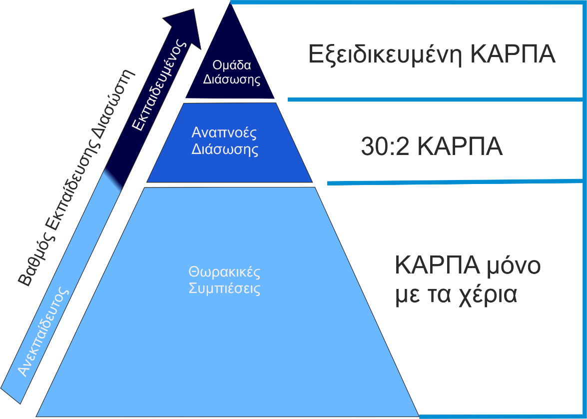 Εικόνα 1.5 Η πυραμίδα διάσωσης με βάση την εκπαίδευση του διασώστη. Η πυραμίδα διάσωσης με βάση την εκπαίδευση του διασώστη (Εικόνα 1.