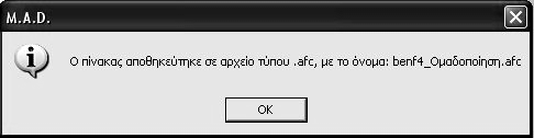 35 Οδηγίες χρήσεως του Προγράµµατος M.A.D. Ως πρώτο αρχείο θεωρείται το αρχείο µε τα αρχικά δεδοµένα, δηλαδή το benf1.