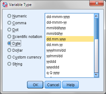 11 τύπους Numeric και String χρησιμοποιεί 6 επιπλέον τύπους μεταβλητών. Comma είναι μια αριθμητική μεταβλητή όταν οι χιλιάδες προσδιορίζονται με κόμμα ενώ τα δεκαδικά με τελεία, π.χ. 5,012.6. Dot είναι μια αριθμητική μεταβλητή όταν οι χιλιάδες προσδιορίζονται με τελεία και τα δεκαδικά με κόμμα, π.