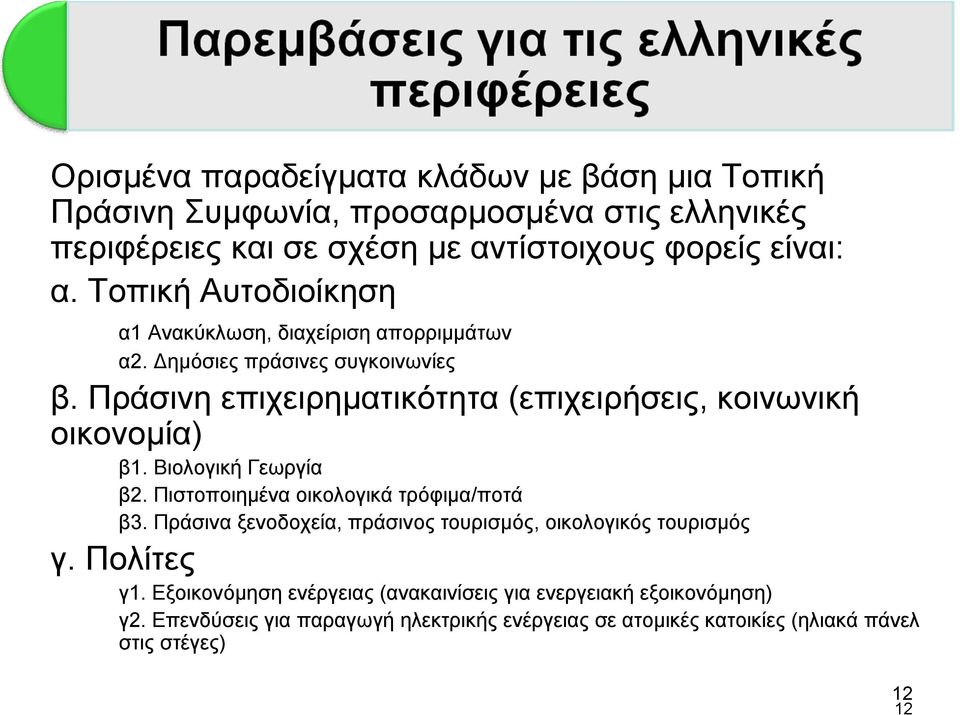 Πράσινη επιχειρηματικότητα (επιχειρήσεις, κοινωνική οικονομία) β1. Βιολογική Γεωργία β2. Πιστοποιημένα οικολογικά τρόφιμα/ποτά β3.