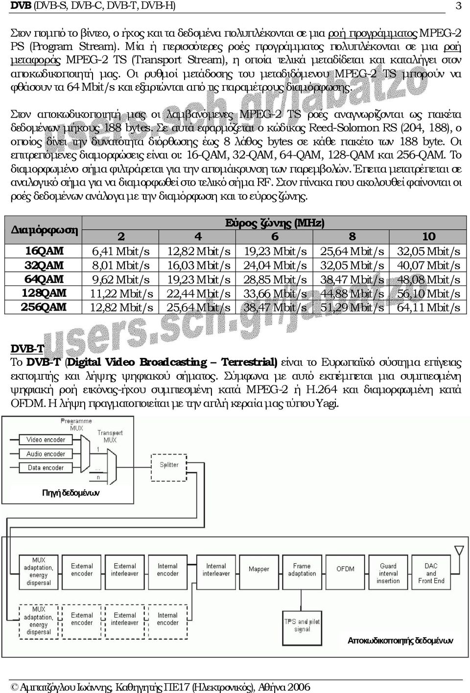 Οι ρυθµοί µετάδοσης του µεταδιδόµενου MPEG-2 TS µπορούν να φθάσουν τα 64 Mbit/s και εξαρτώνται από τις παραµέτρους διαµόρφωσης.