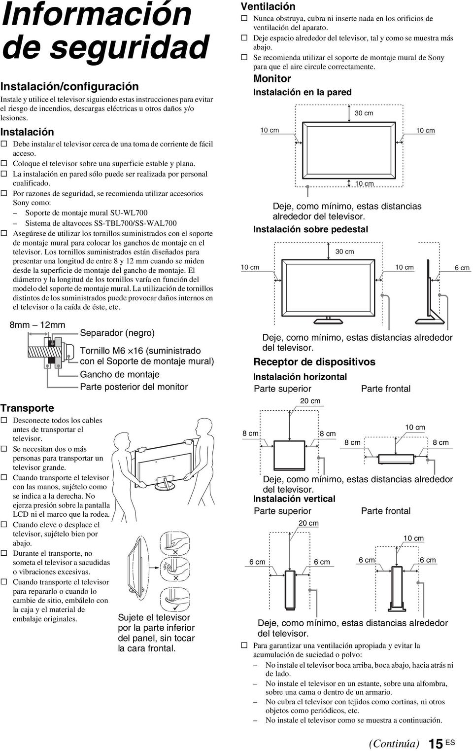 s La instalación en pared sólo puede ser realizada por personal cualificado.