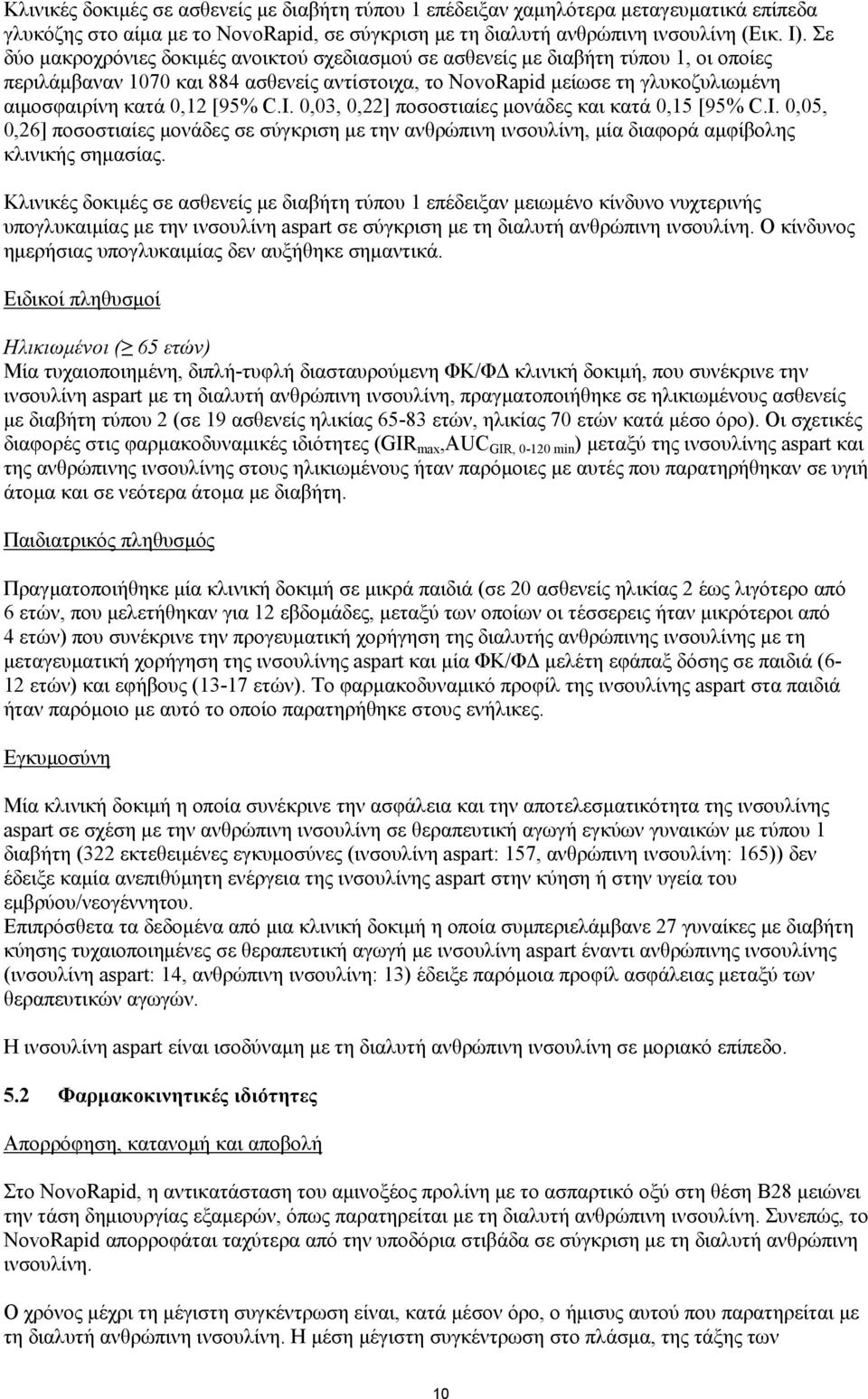 [95% C.I. 0,03, 0,22] ποσοστιαίες μονάδες και κατά 0,15 [95% C.I. 0,05, 0,26] ποσοστιαίες μονάδες σε σύγκριση με την ανθρώπινη ινσουλίνη, μία διαφορά αμφίβολης κλινικής σημασίας.