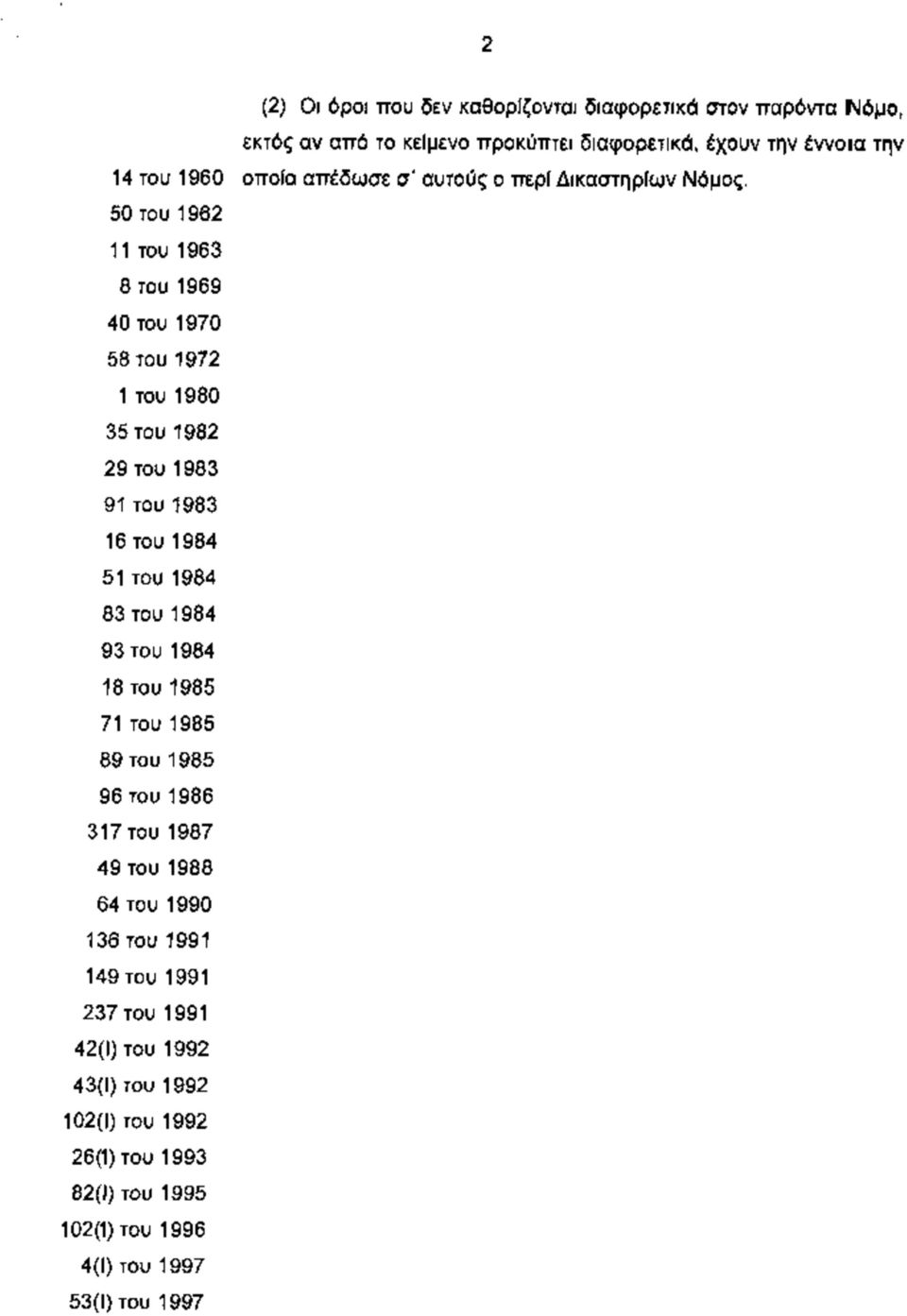 50 του 1962 11 του 1963 8 του 1969 40 του 1970 58 του 1972 1 του 1980 35 του 1982 29 του 1983 91 του 1983 16 του 1984 51 του 1984 83 του 1984 93