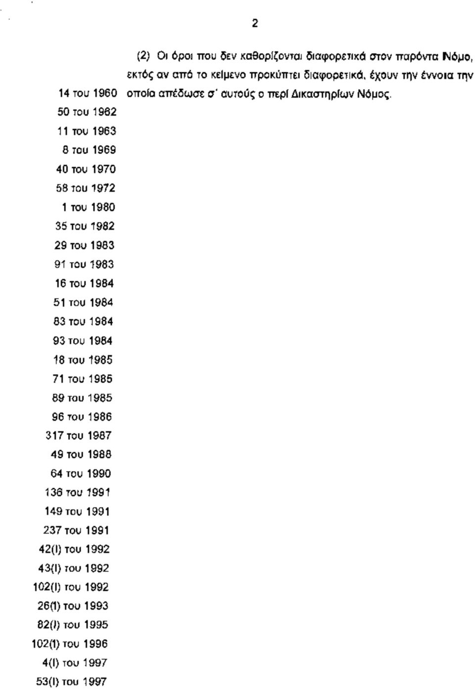 50 του 1962 11 του 1963 8 του 1969 40 του 1970 58 του 1972 1 του 1980 35 του 1982 29 του 1983 91 του 1983 16 του 1984 51 του 1984 83 του 1984 93