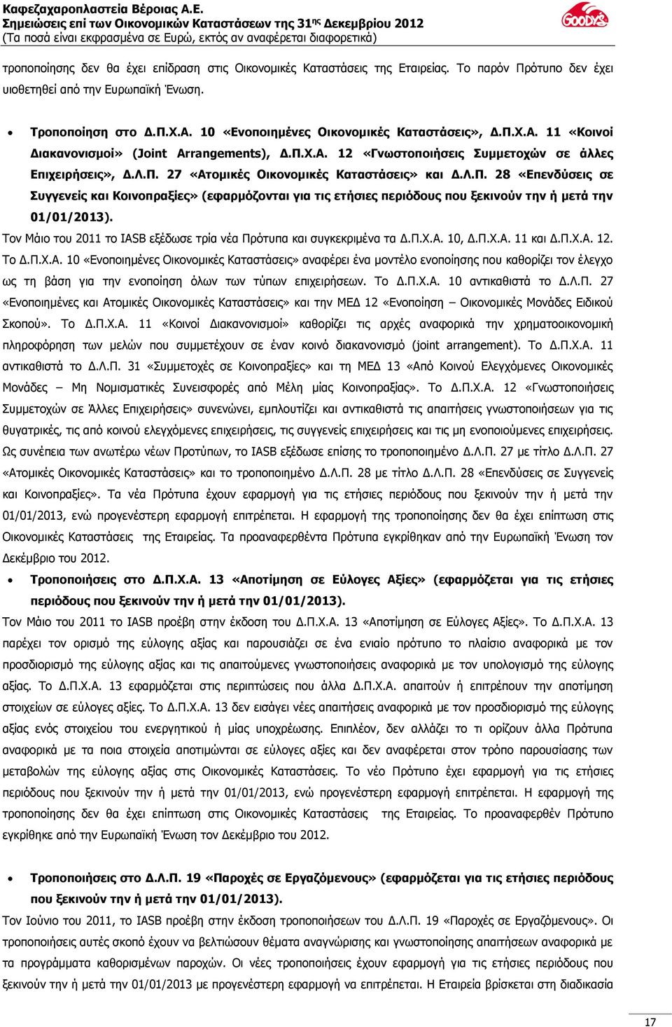 Λ.Π. 28 «Επενδύσεις σε Συγγενείς και Κοινοπραξίες» (εφαρμόζονται για τις ετήσιες περιόδους που ξεκινούν την ή μετά την 01/01/2013).