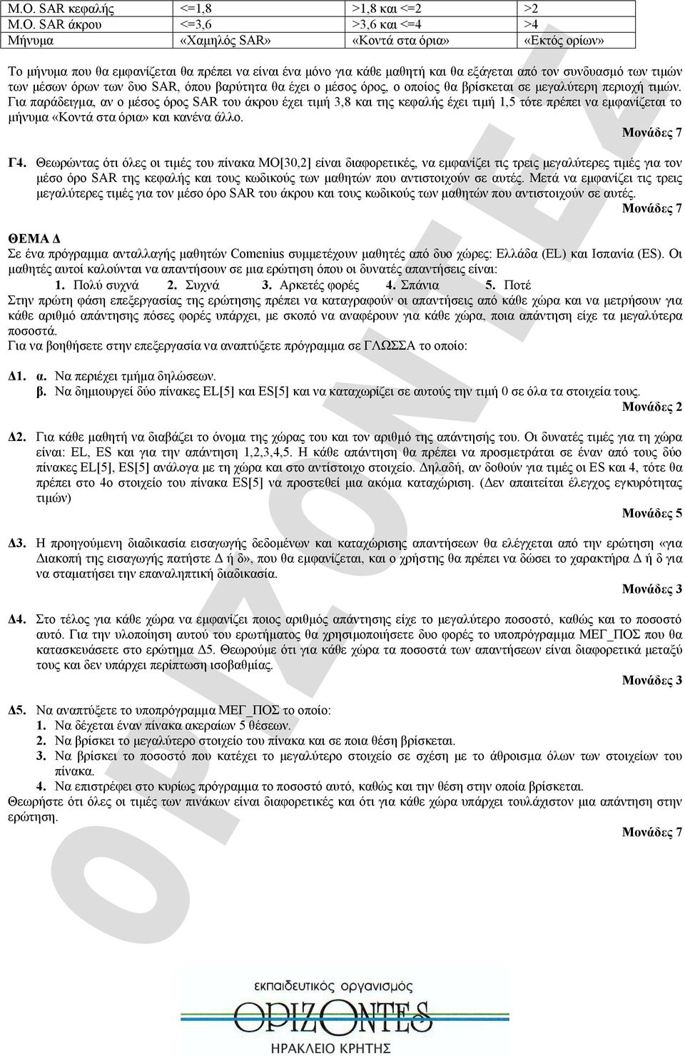 Για παράδειγμα, αν ο μέσος όρος SAR του άκρου έχει τιμή 3,8 και της κεφαλής έχει τιμή 1,5 τότε πρέπει να εμφανίζεται το μήνυμα «Κοντά στα όρια» και κανένα άλλο. Γ4.