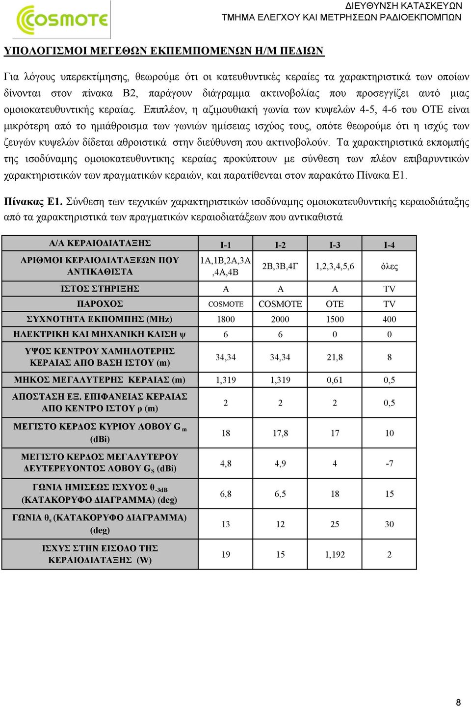 Επιπλέον, η αζιµουθιακή γωνία των κυψελών 4-5, 4-6 του OTE είναι µικρότερη από το ηµιάθροισµα των γωνιών ηµίσειας ισχύος τους, οπότε θεωρούµε ότι η ισχύς των ζευγών κυψελών δίδεται αθροιστικά στην