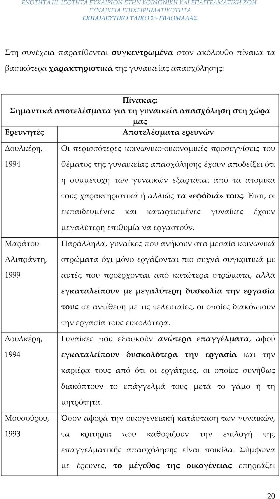 χαρακτηριστικά ή αλλιώς τα «εφόδιά» τους. Έτσι, οι εκπαιδευμένες και καταρτισμένες γυναίκες έχουν μεγαλύτερη επιθυμία να εργαστούν.