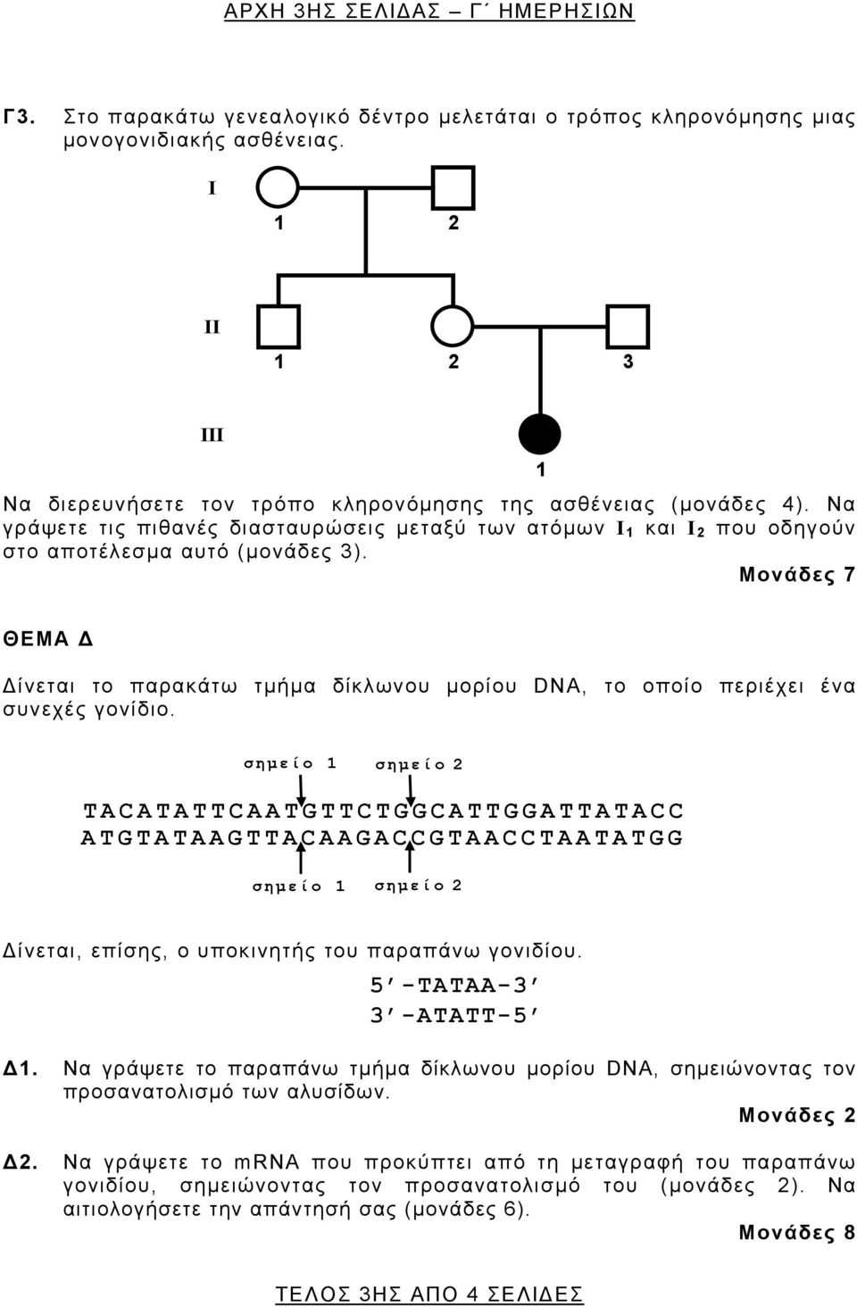 Μονάδες 7 1 ΘΕΜΑ Δ Δίνεται το παρακάτω τμήμα δίκλωνου μορίου DNA, το οποίο περιέχει ένα συνεχές γονίδιο.
