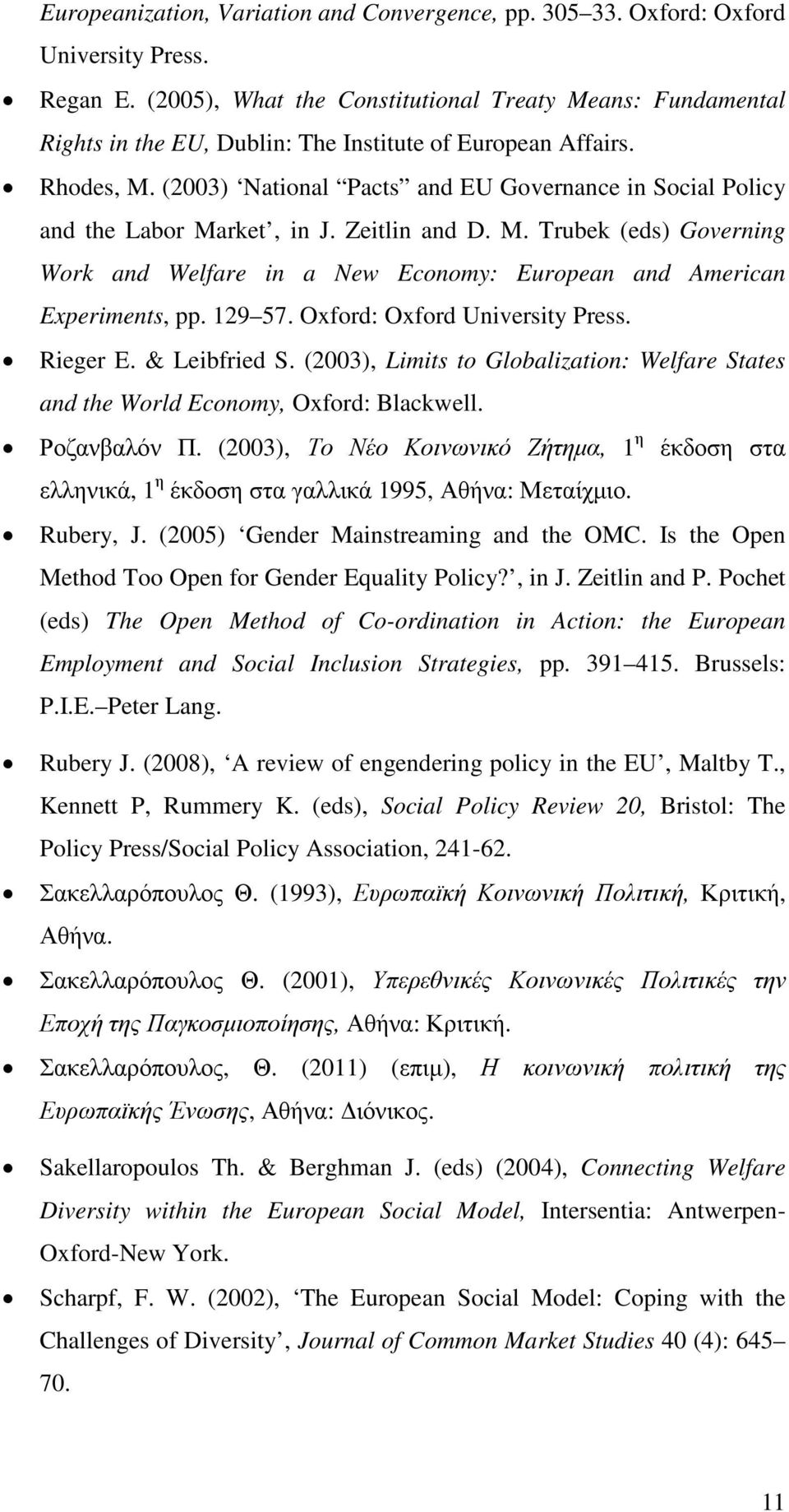 (2003) National Pacts and EU Governance in Social Policy and the Labor Market, in J. Zeitlin and D. M. Trubek (eds) Governing Work and Welfare in a New Economy: European and American Experiments, pp.