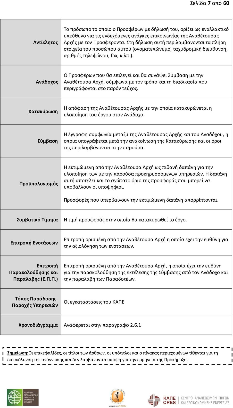 Ανάδοχος Ο Προσφέρων που θα επιλεγεί και θα συνάψει Σύμβαση με την Αναθέτουσα Αρχή, σύμφωνα με τον τρόπο και τη διαδικασία που περιγράφονται στο παρόν τεύχος.