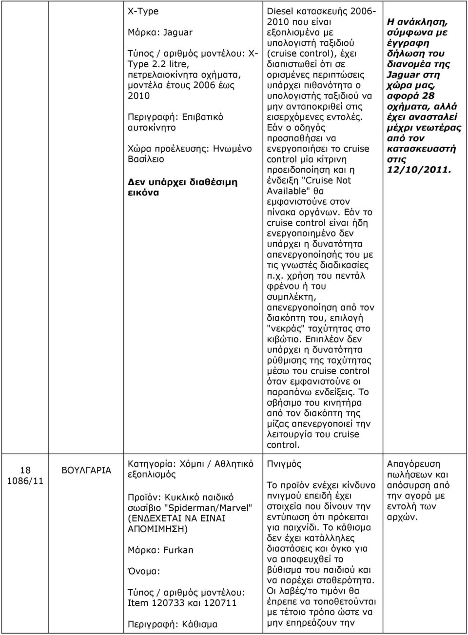 εξοπλισµένα µε υπολογιστή ταξιδιού (cruise control), έχει διαπιστωθεί ότι σε ορισµένες περιπτώσεις υπάρχει πιθανότητα ο υπολογιστής ταξιδιού να µην ανταποκριθεί στις εισερχόµενες εντολές.